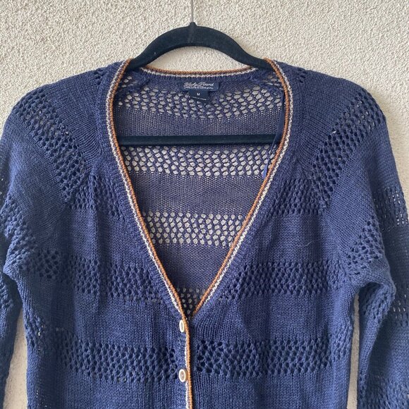 LUCKY BRAND Womens Blue Cardigan Sweater Knit Crochet Knit Size Medium - Picture 4 of 15